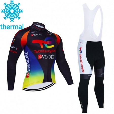 Tenue Cycliste Manches Longues et Collant à Bretelles 2021 Team TotalEnergies Hiver Thermal Fleece N002
